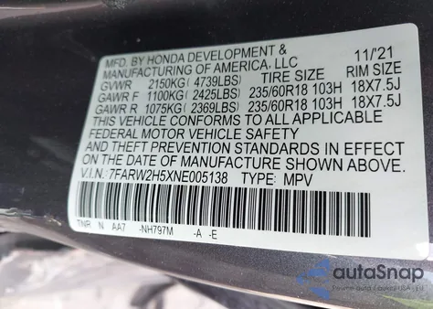 2022 Honda Cr-V Awd Ex from USA, damaged, VIN 7FARW2H5XNE005138